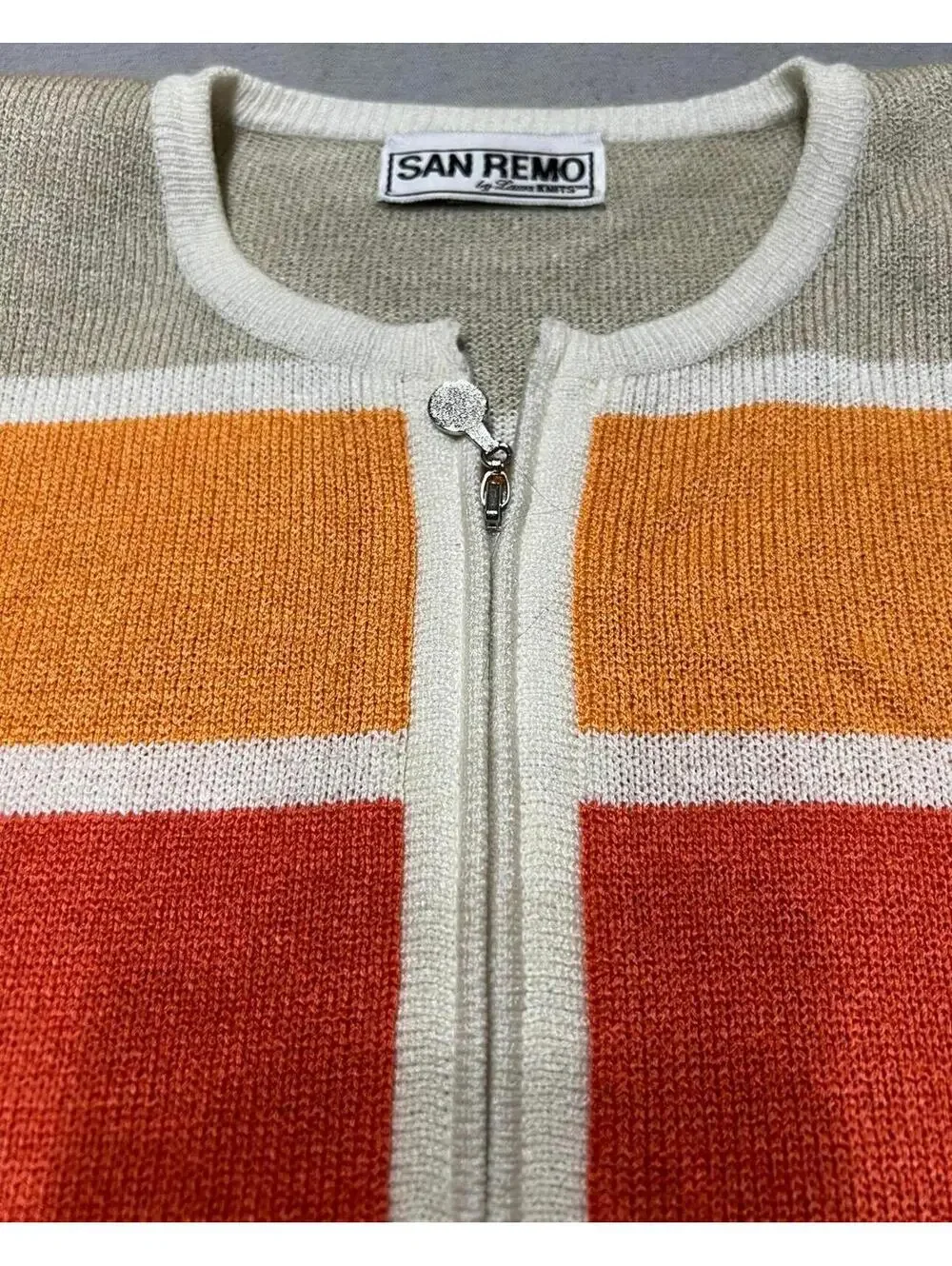 SAN REMO Laura Knits  |Vintage 90s  Striped Zip Cardigan Sunset Boho 70s Vibe/ L - Picture 3 of 8